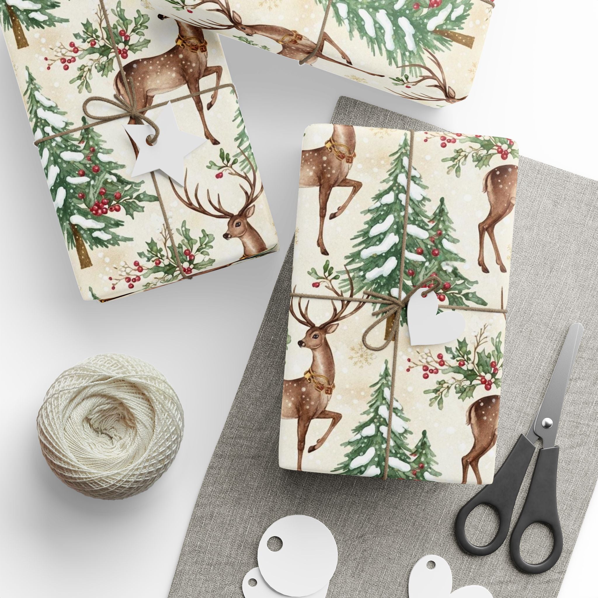 Vintage Christmas Deer Wrapping Papers, Holiday Gift Wrap, Traditional Christmas Style, Festive Craft Paper, Nostalgic Holiday Decor