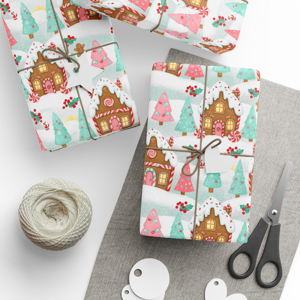 Wrapping Papers - Pastel Pink Gingerbread Sweet Christmas Gift Wrap Candy House Holiday Design, Gift Wrap, Christmas Gift Wrap, Holiday