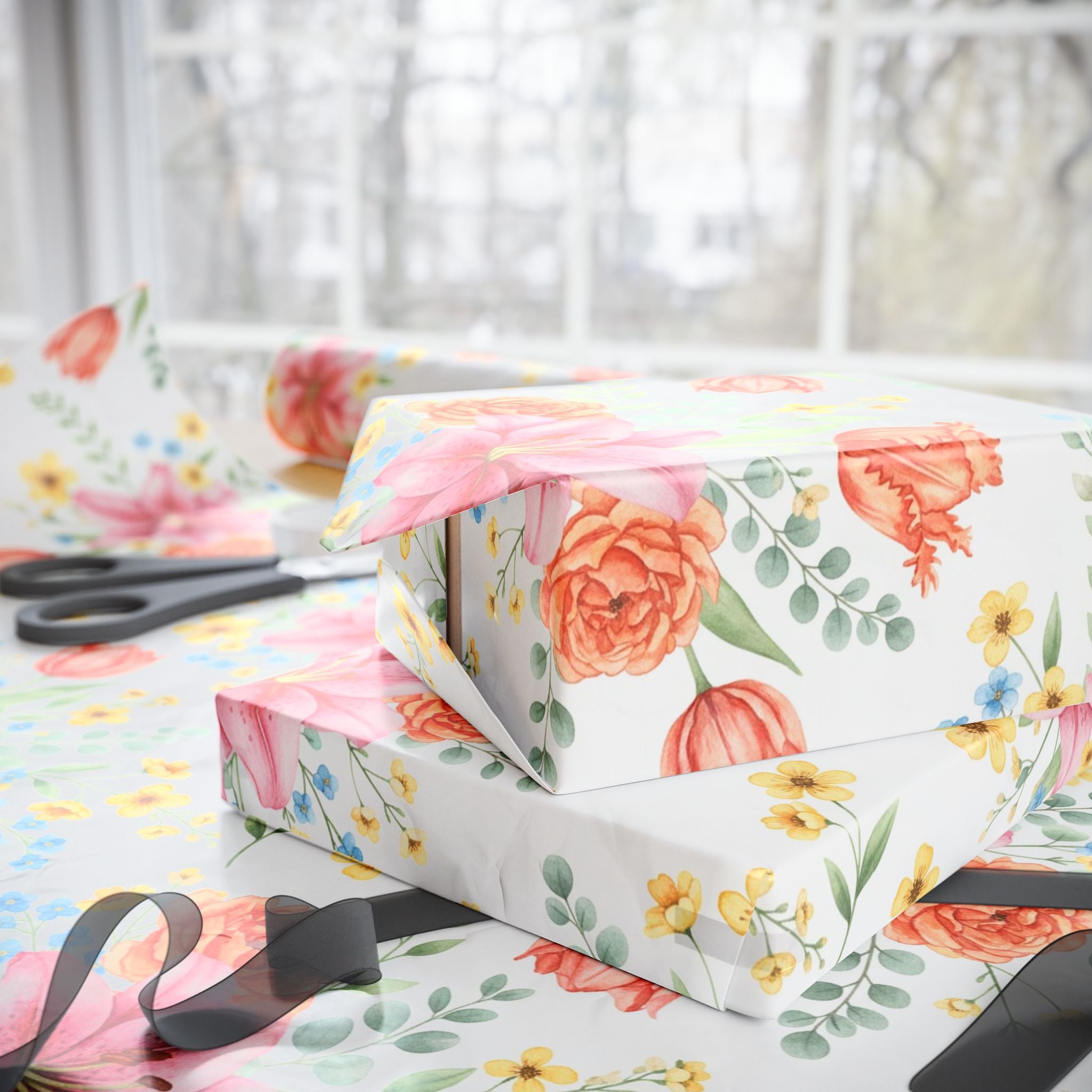 Pink Watercolor Floral Wrapping Paper | Bouquet Pattern, Gift Wrap Sheets