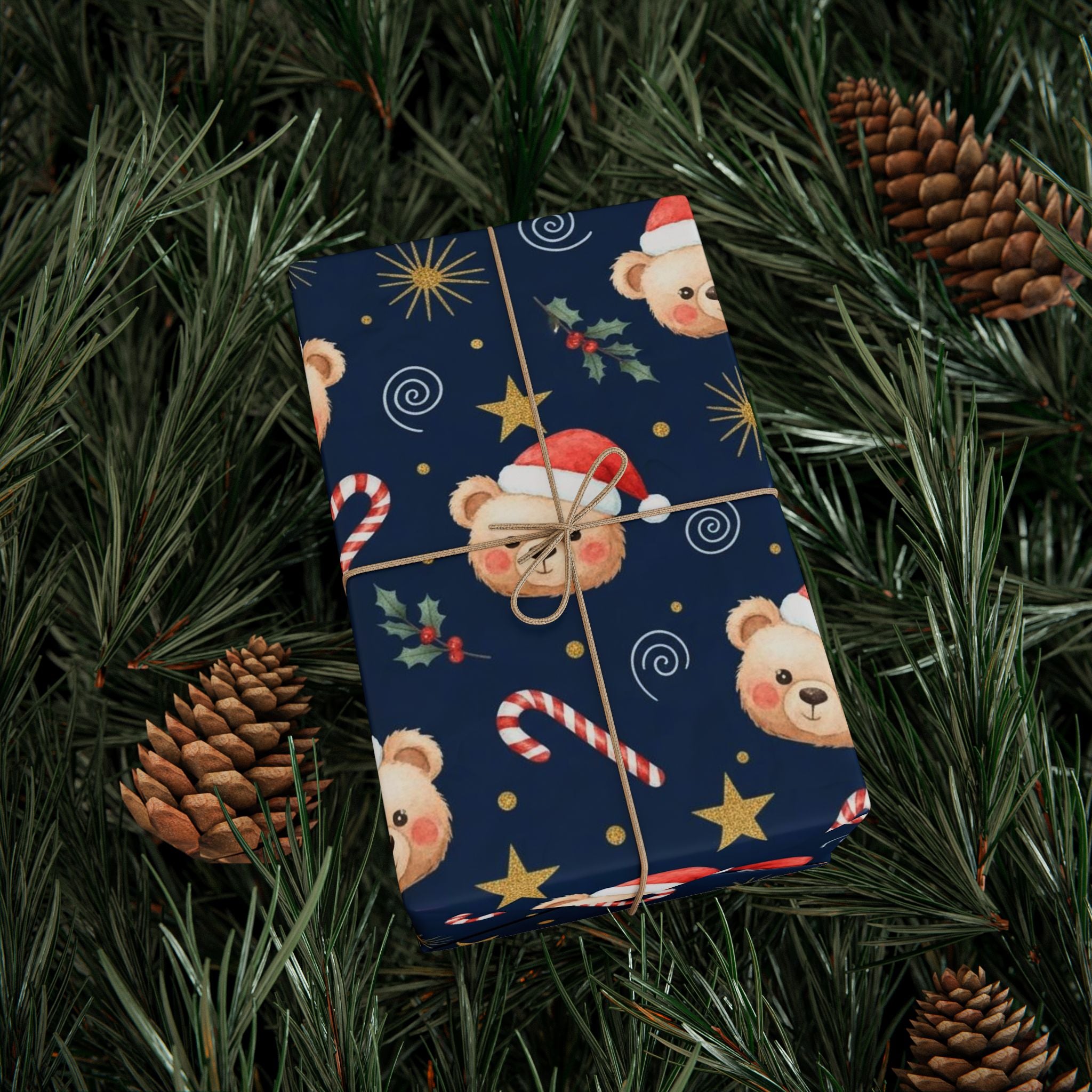 Teddy Bear Christmas Wrapping Paper | Cute Navy Blue Holiday Gift Wrap | Festive Bear Design | Cozy Winter Xmas Wrap | Classic Christmas