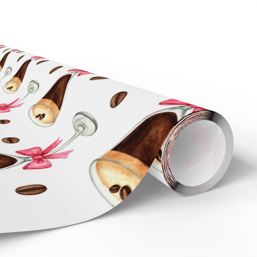 Espresso Martini Wrapping Paper with Pink Bows | Birthday Gift Wrap | Bridal Shower Wrap | Cocktail Party Paper | Girly Chic Gift Wrap