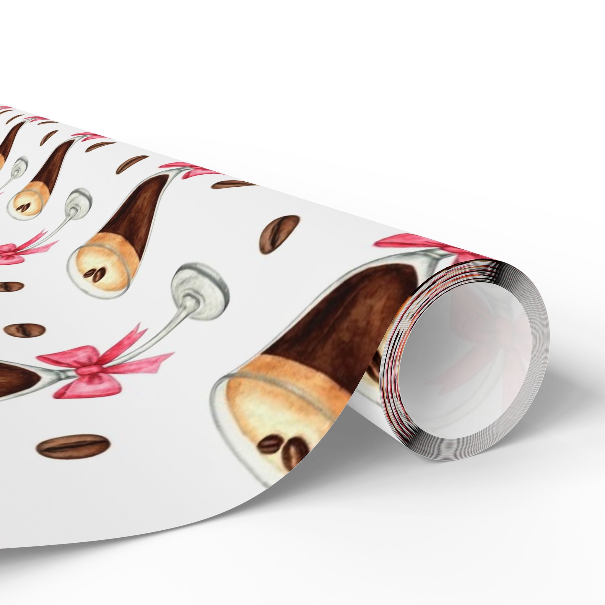 Espresso Martini Wrapping Paper with Pink Bows | Birthday Gift Wrap | Bridal Shower Wrap | Cocktail Party Paper | Girly Chic Gift Wrap
