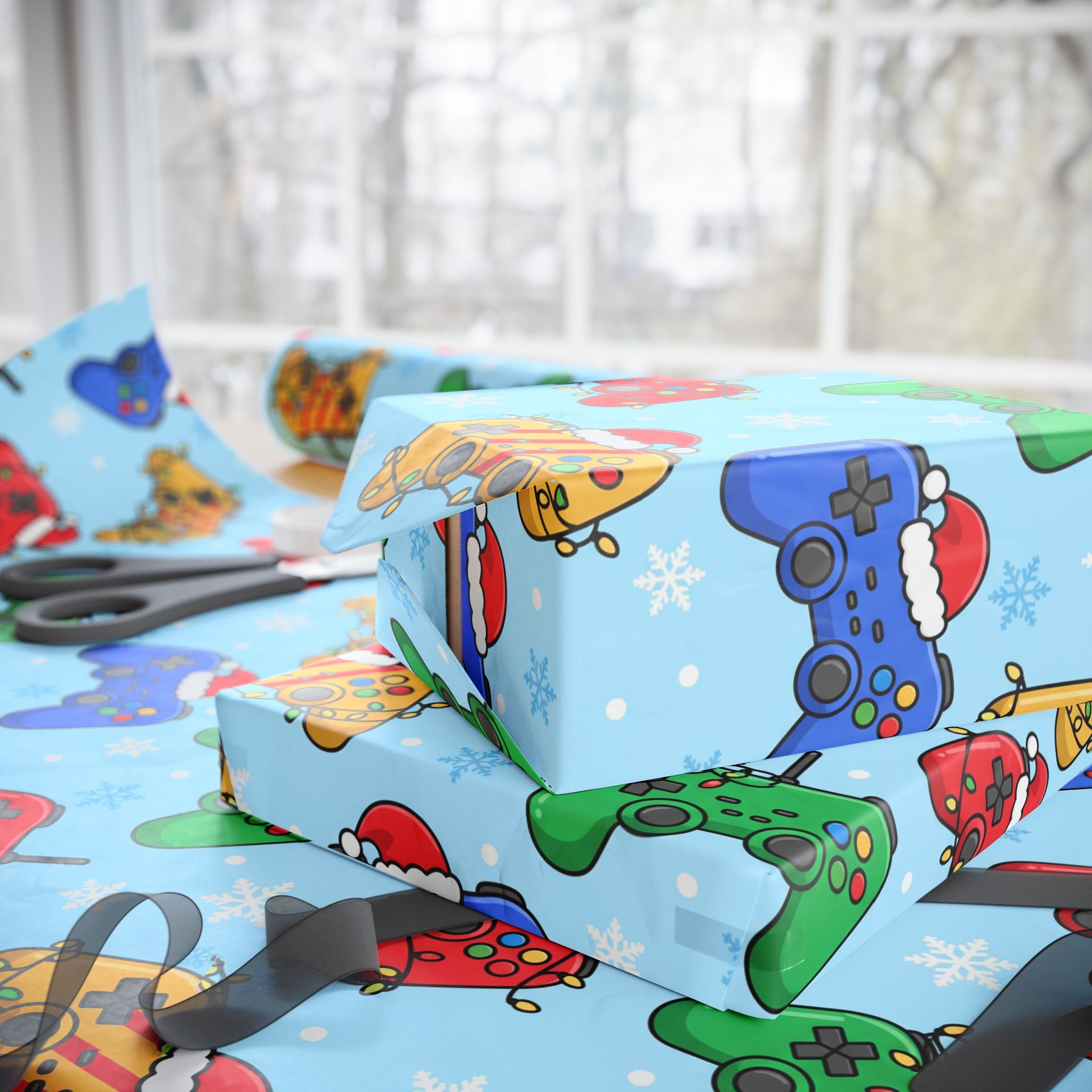 Wrapping Paper, Video Game Christmas Gift Wrap, Cute Gaming Controllers, Holiday Gamer Boys, Game Controller Design, Gamer Christmas Decor,
