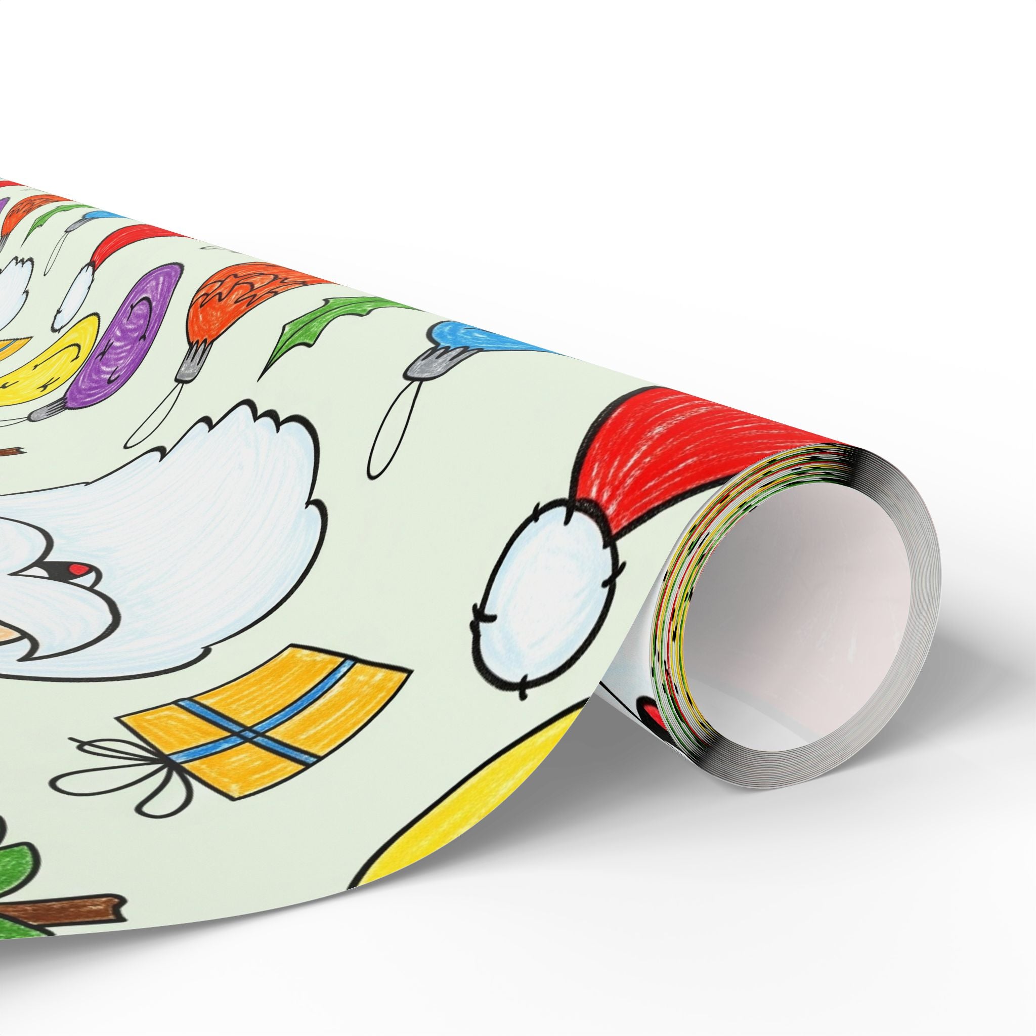 Kids Scribble Santa Wrapping Paper, Cute Christmas Gift Wrap with Childlike Coloring of Santa and Presents, Fun Holiday Kids Gift Paper