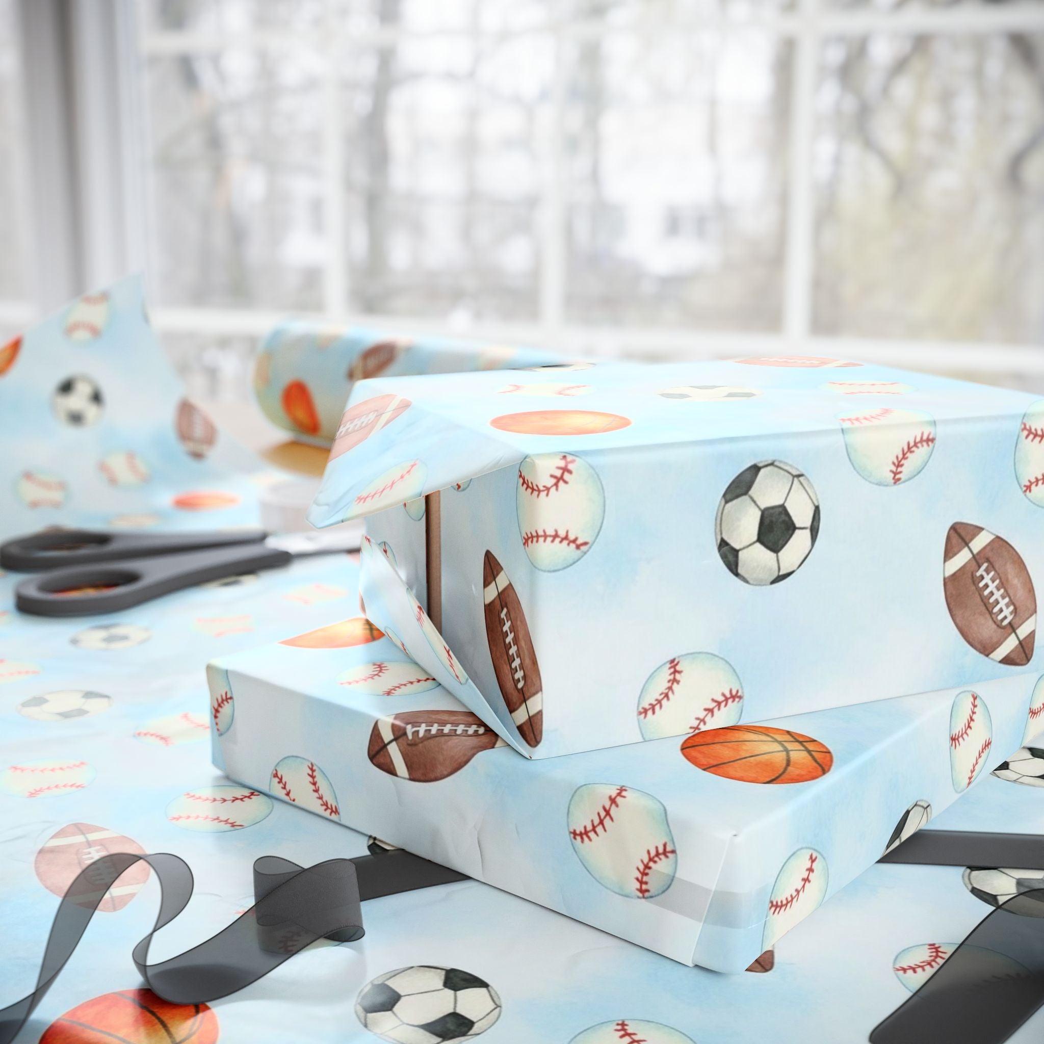 Sports Pattern Wrapping Paper — Balls Gift Wrap for Kids, Coaches & Team Celebrations