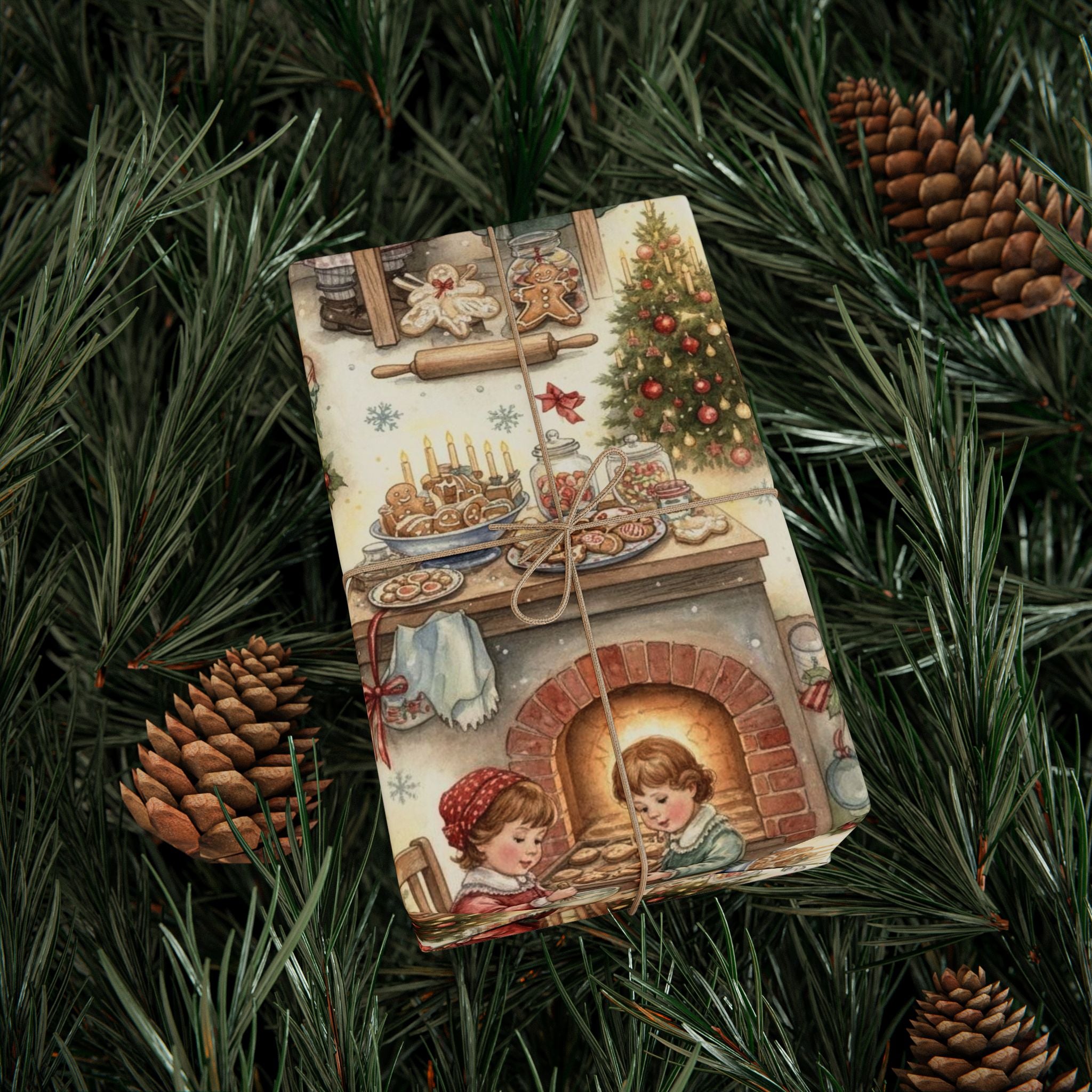 Vintage Kids Baking Cookies Wrapping Paper | Cute Christmas Gift Wrap | Retro Holiday Kitchen Theme | Nostalgic Xmas Paper | Festive Decor