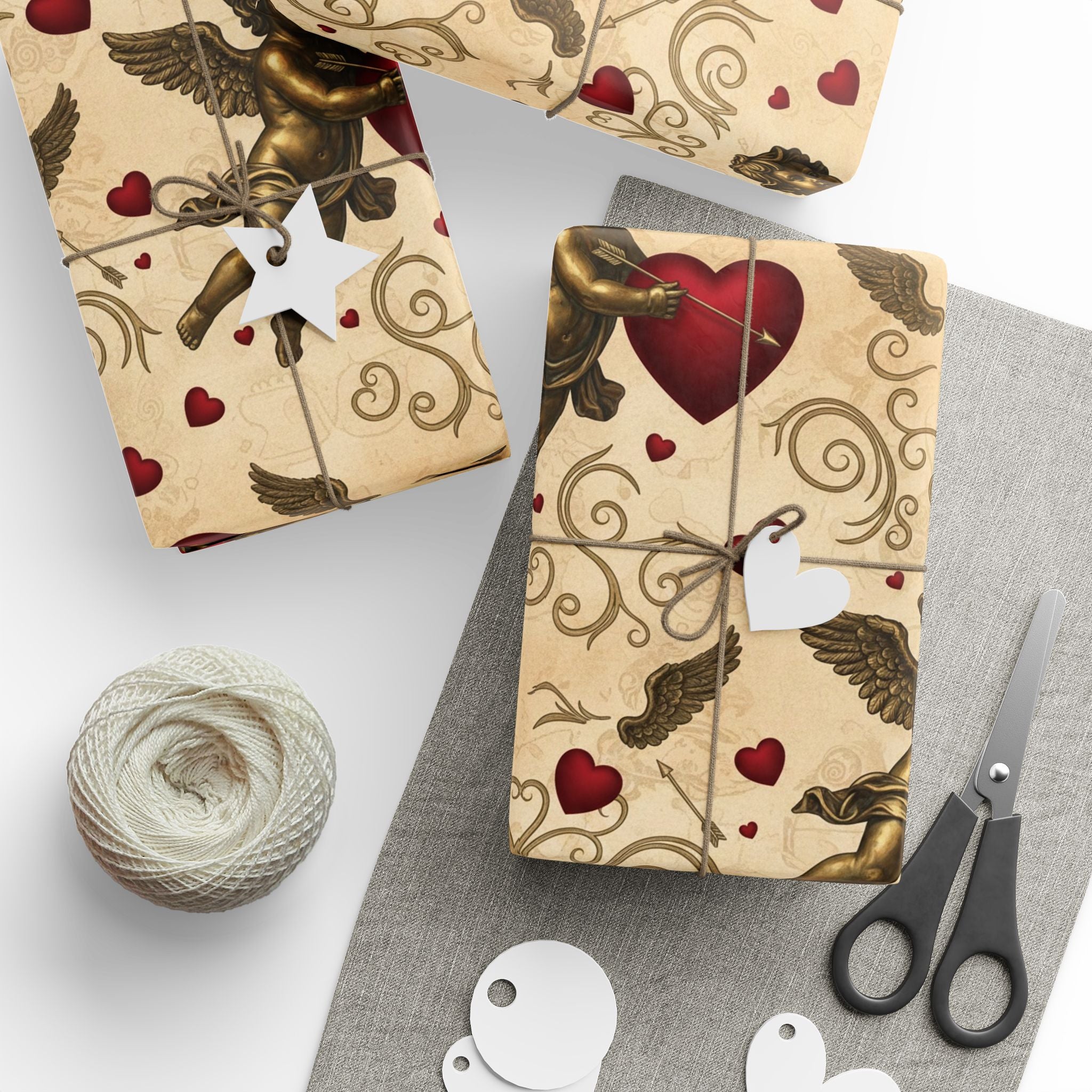 Vintage Cupid Pattern Wrapping Paper | Valentine Heart Gift Wrap