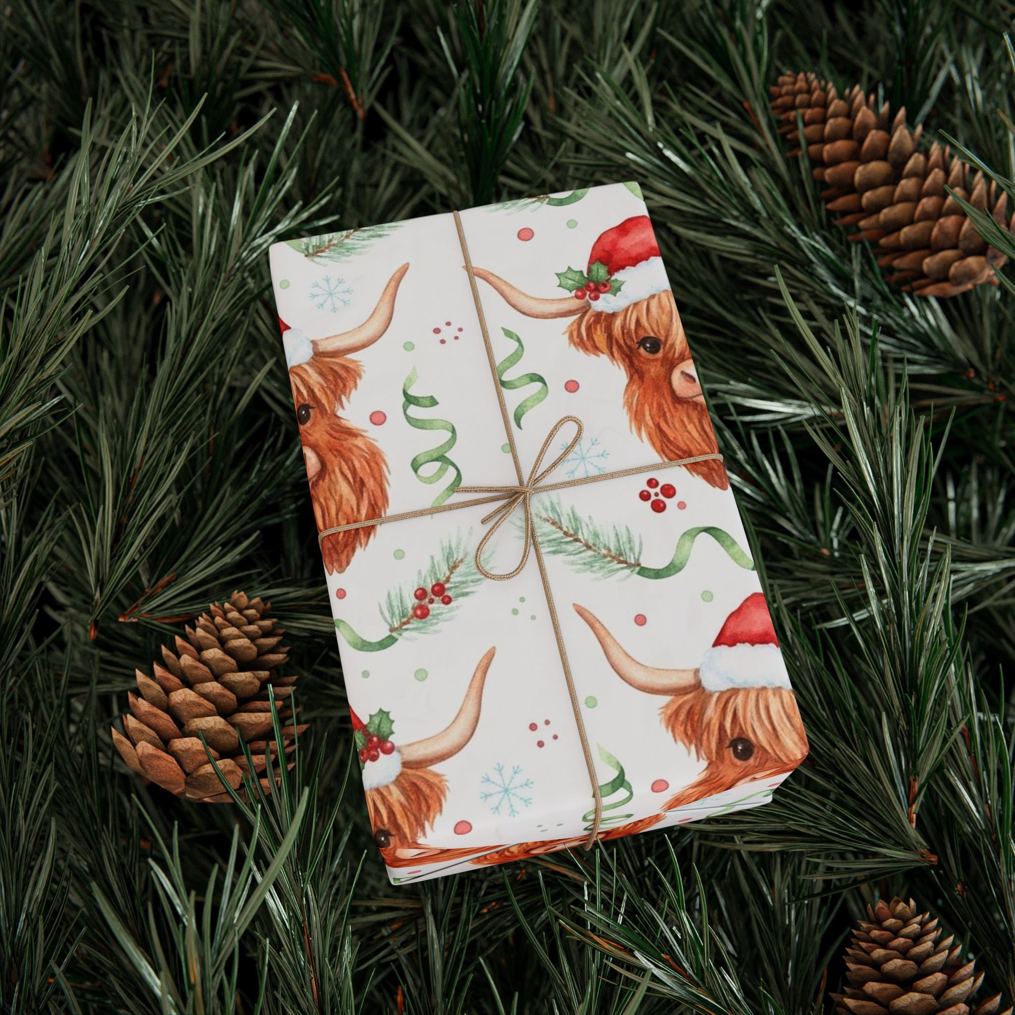 Cute Highland Cow Christmas Wrapping Paper | Farmhouse Holiday Gift Wrap | Country Xmas Decor | Rustic Cow Print | Festive Winter Wrap