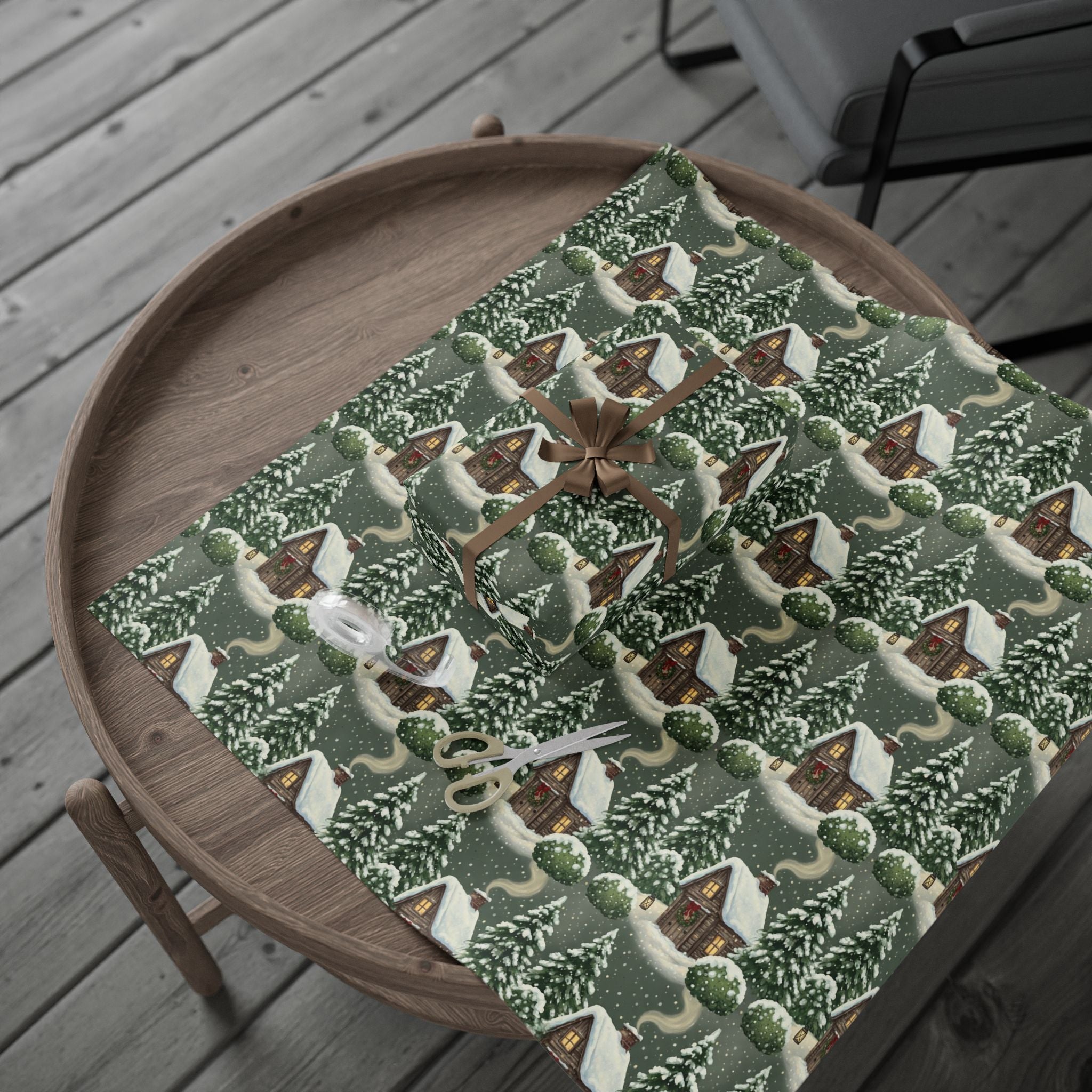 Wrapping Papers: Winter Wonderland Snowy Christmas Trees & Cozy Cabin Gift Wrap, Holiday Forest Theme, Festive Present Packing, Seasonal