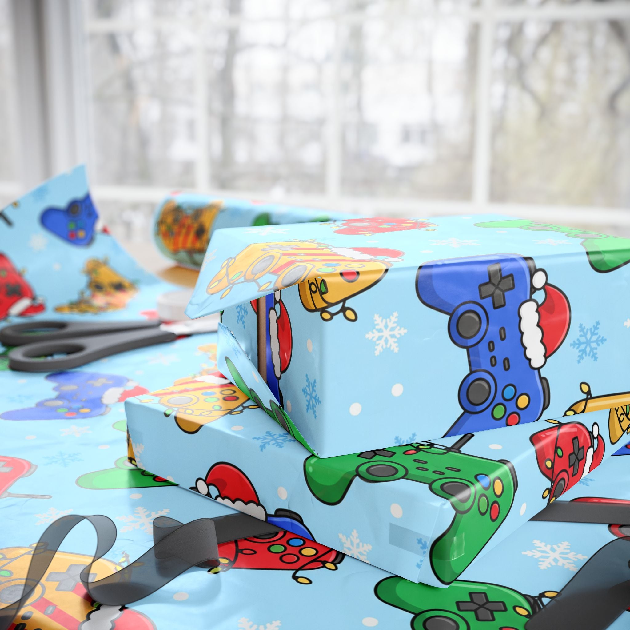 Wrapping Paper, Video Game Christmas Gift Wrap, Cute Gaming Controllers, Holiday Gamer Boys, Game Controller Design, Gamer Christmas Decor,
