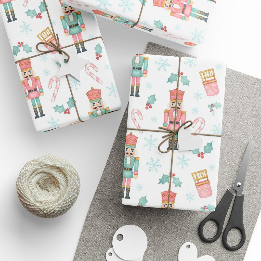 Pastel Nutcracker Christmas Wrapping Paper | Elegant Holiday Gift Wrap | Ballerina Christmas Theme | Pink and Mint Nutcracker Wrapping Paper