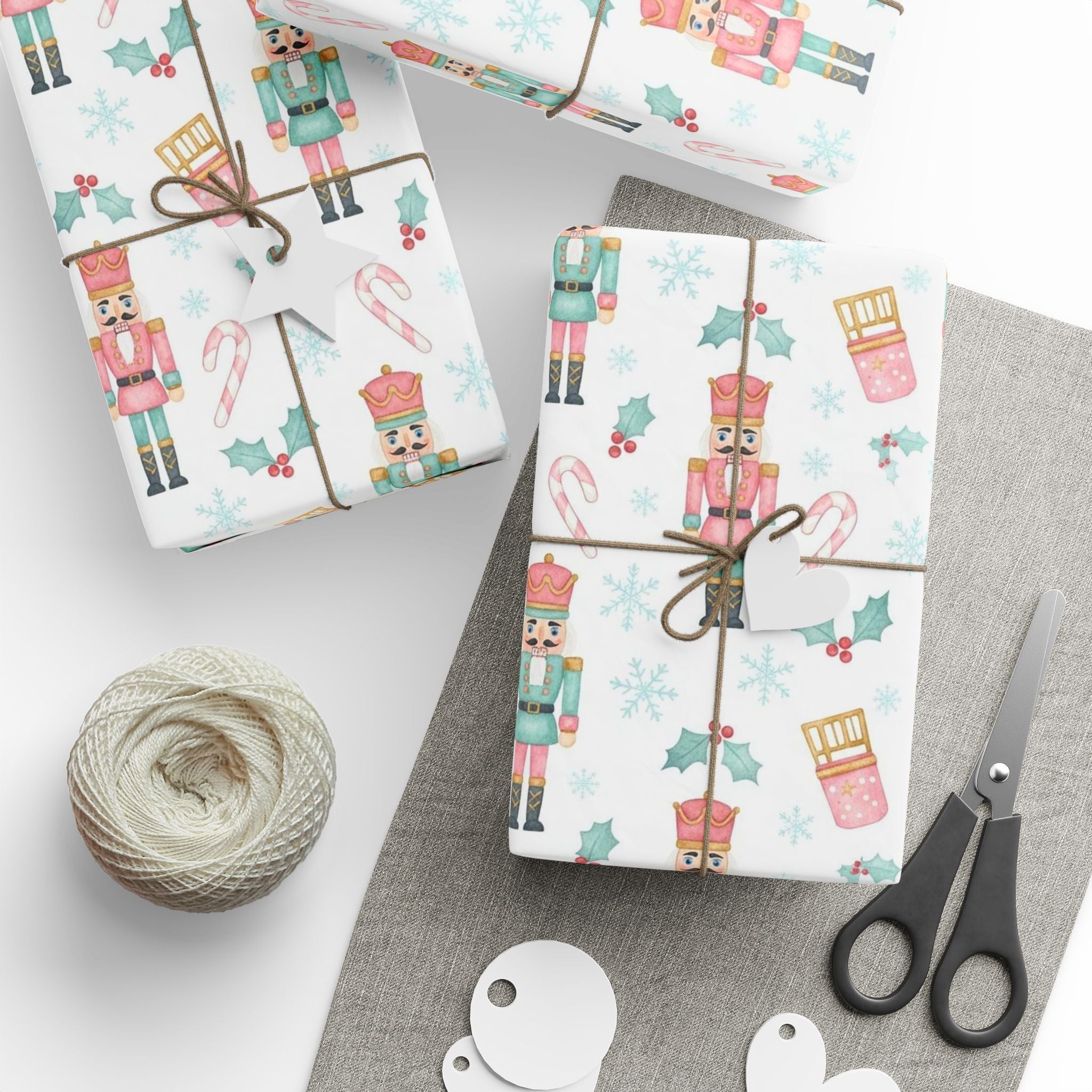 Pastel Nutcracker Christmas Wrapping Paper | Elegant Holiday Gift Wrap | Ballerina Christmas Theme | Pink and Mint Nutcracker Wrapping Paper