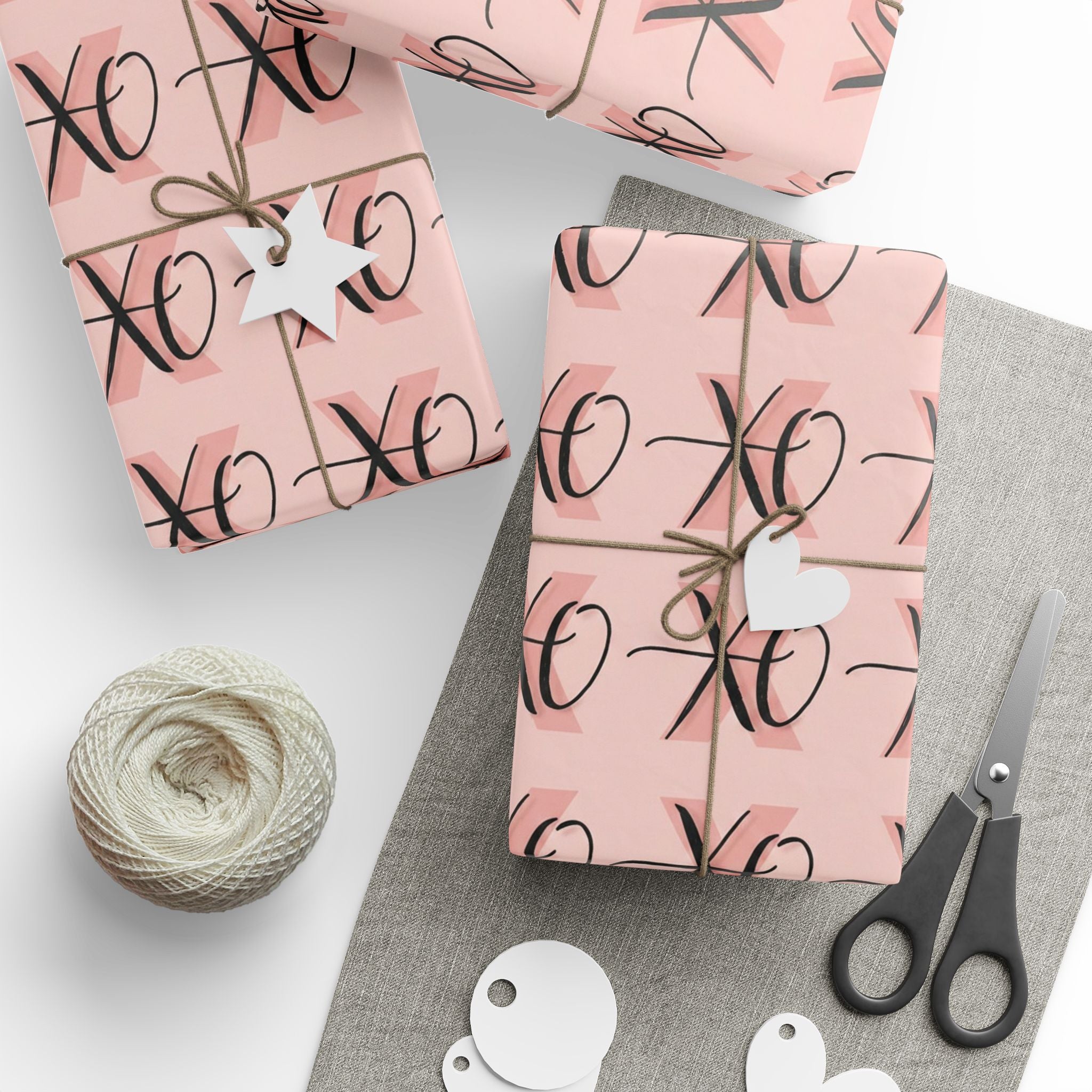 XO Pattern Wrapping Paper | Pink Script Heart Love Paper