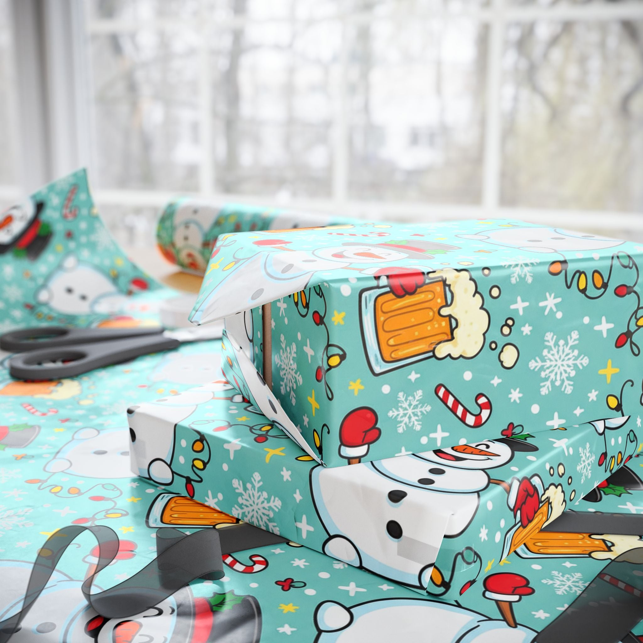 Christmas Beer Wrapping Paper, Funny Frosty the Snowman Gift Wrap for Men, Adult Humor Holiday