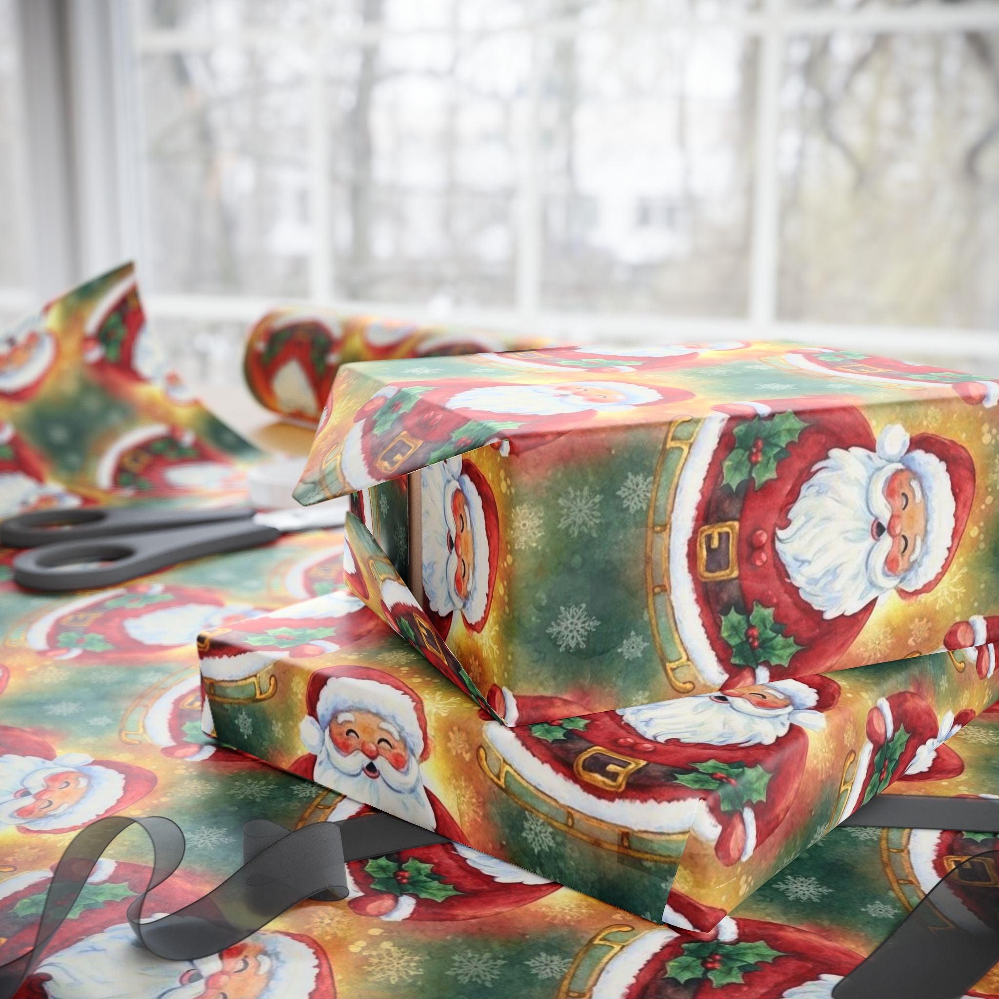 Jolly Santa Wrapping Paper | Classic Christmas Gift Wrap | Festive Holiday Paper | Merry Santa Design | Bright Red Xmas Wrapping Paper