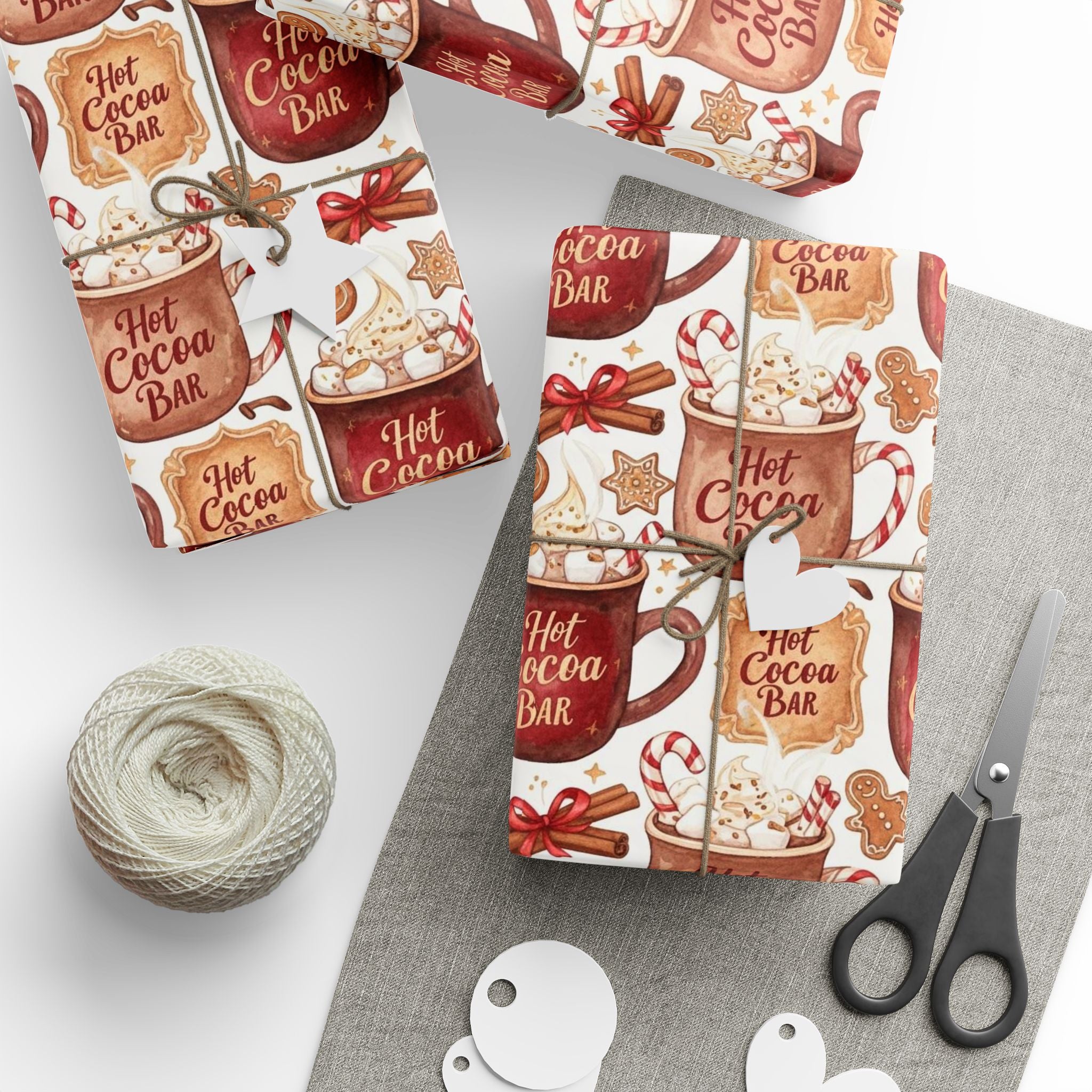 Holiday Hot Cocoa Christmas Wrapping Papers - Festive Gift Wrap for Christmas Morning Gifts, Winter Birthdays, Cocoa Bar Party Favors,
