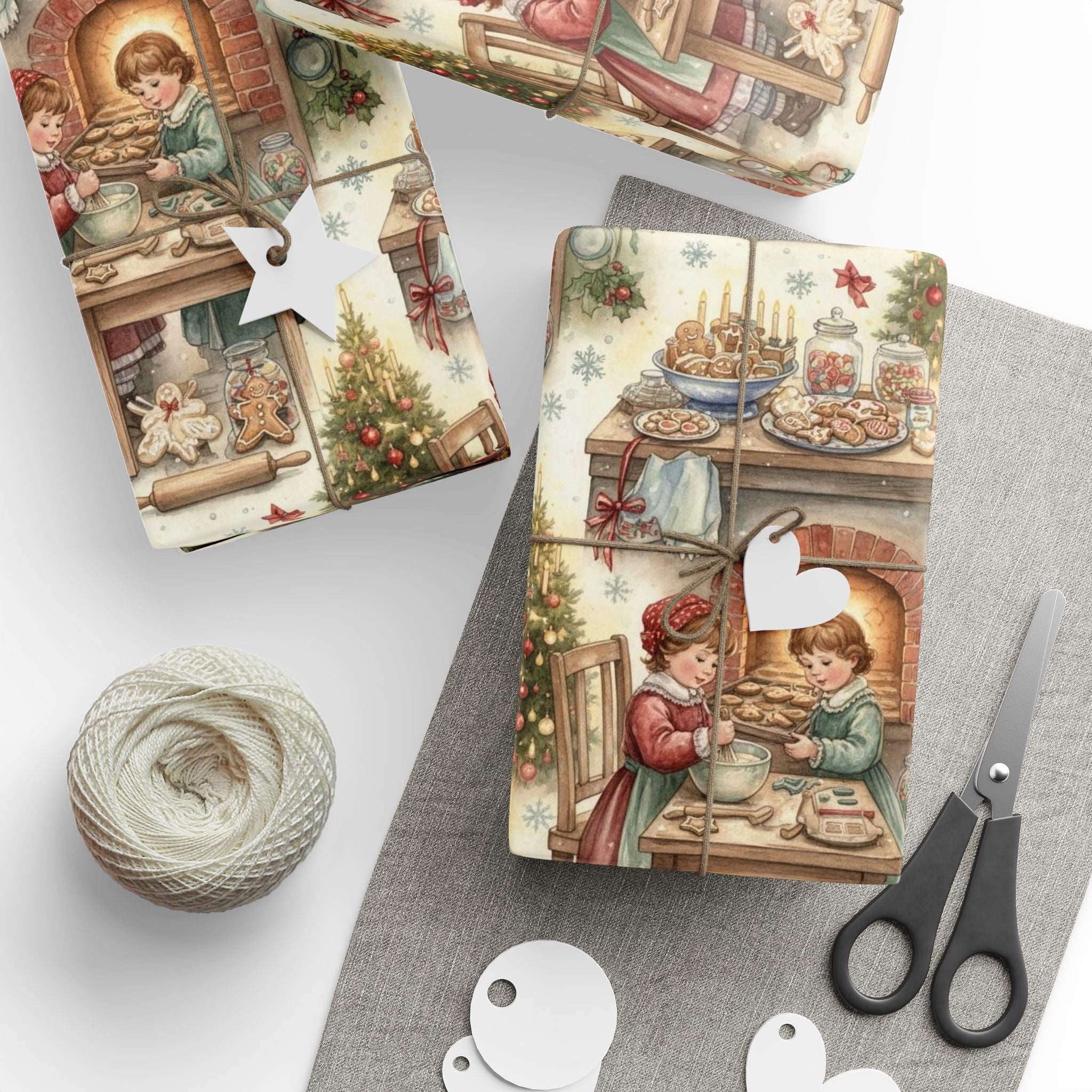 Vintage Kids Baking Cookies Wrapping Paper | Cute Christmas Gift Wrap | Retro Holiday Kitchen Theme | Nostalgic Xmas Paper | Festive Decor