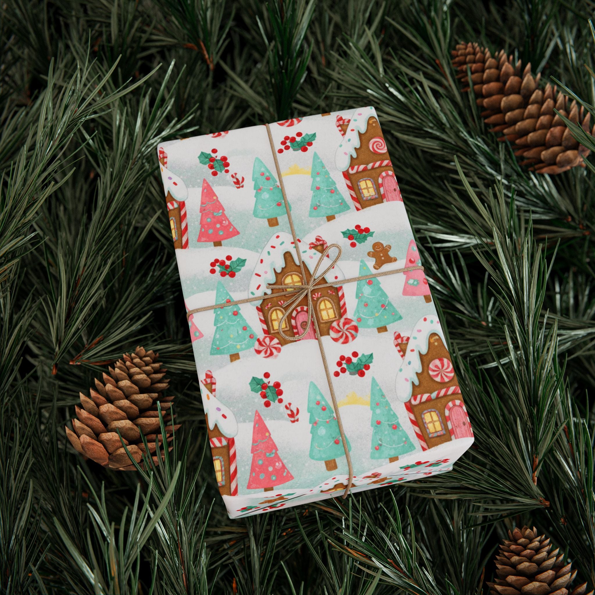 Wrapping Papers - Pastel Pink Gingerbread Sweet Christmas Gift Wrap Candy House Holiday Design, Gift Wrap, Christmas Gift Wrap, Holiday