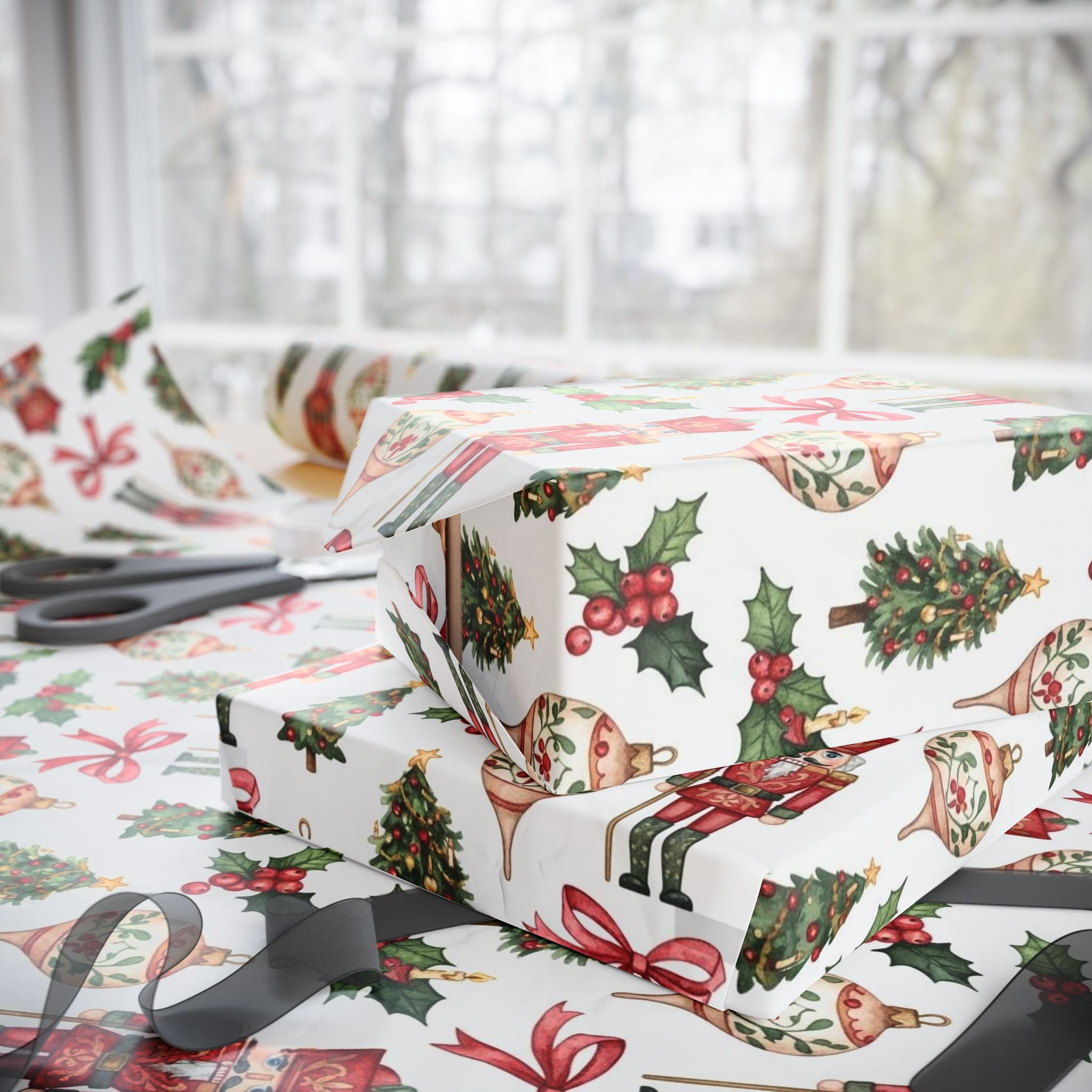 Nutcracker Christmas Wrapping Papers - Elegant Holiday Gift Wrap for Loved Ones, Clients - Classic Nutcrackers, Ornaments Design, Festive