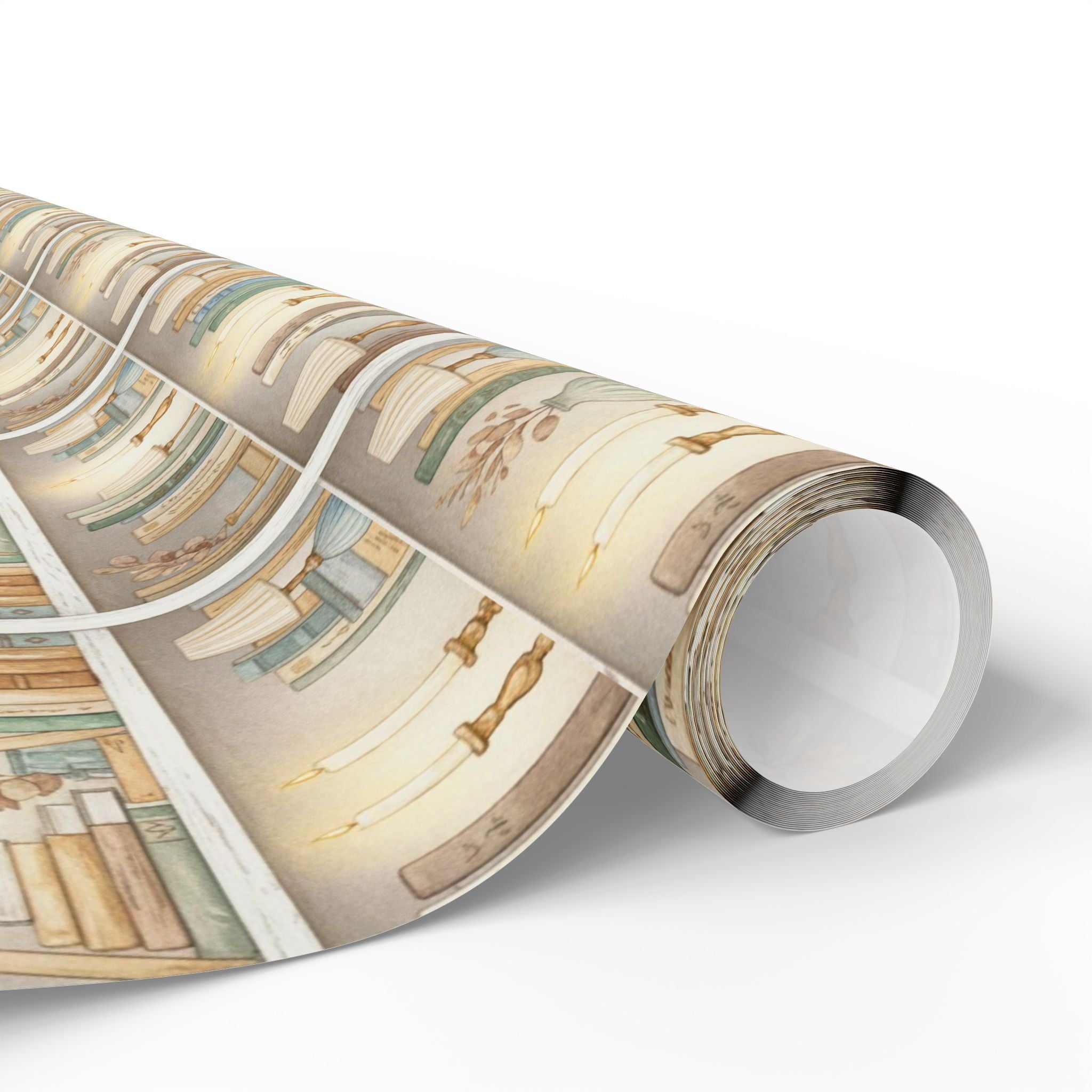 Cozy Bookshelf Pattern Wrapping Paper | Vintage Library Gift Wrap