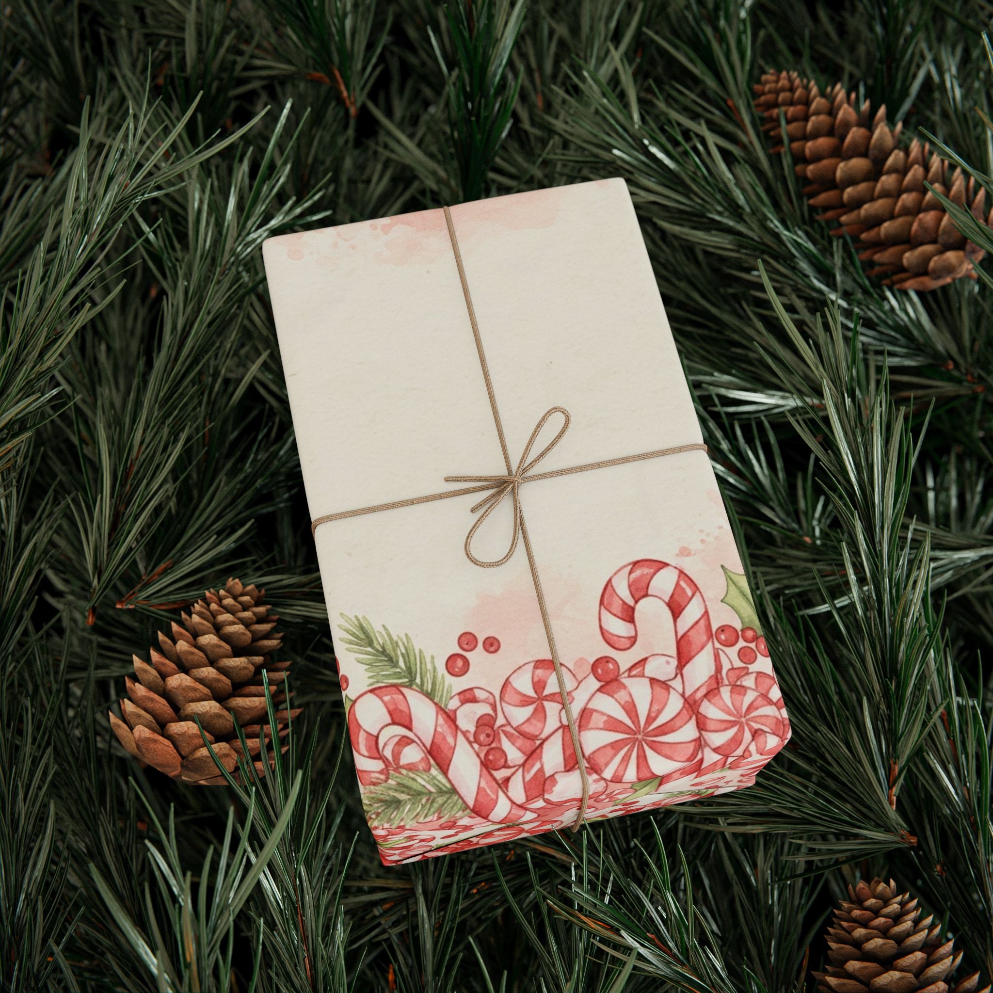 Candy Cane Wreath Wrapping Paper | Holiday Gift Wrap