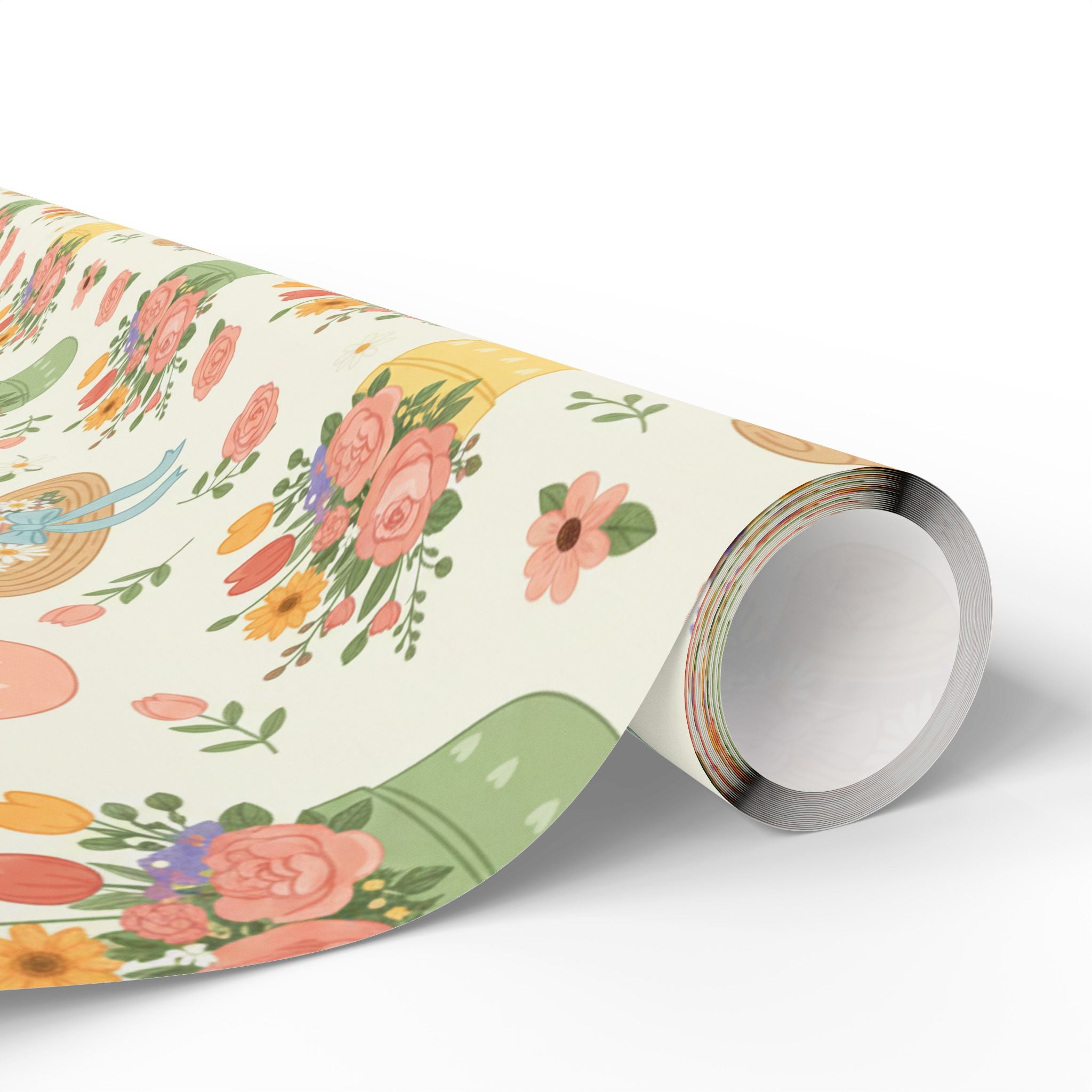 Floral Bouquet Gardening Wrapping Paper Roll — Pastel Flowers Gift Wrap for Spring & Mother's Day