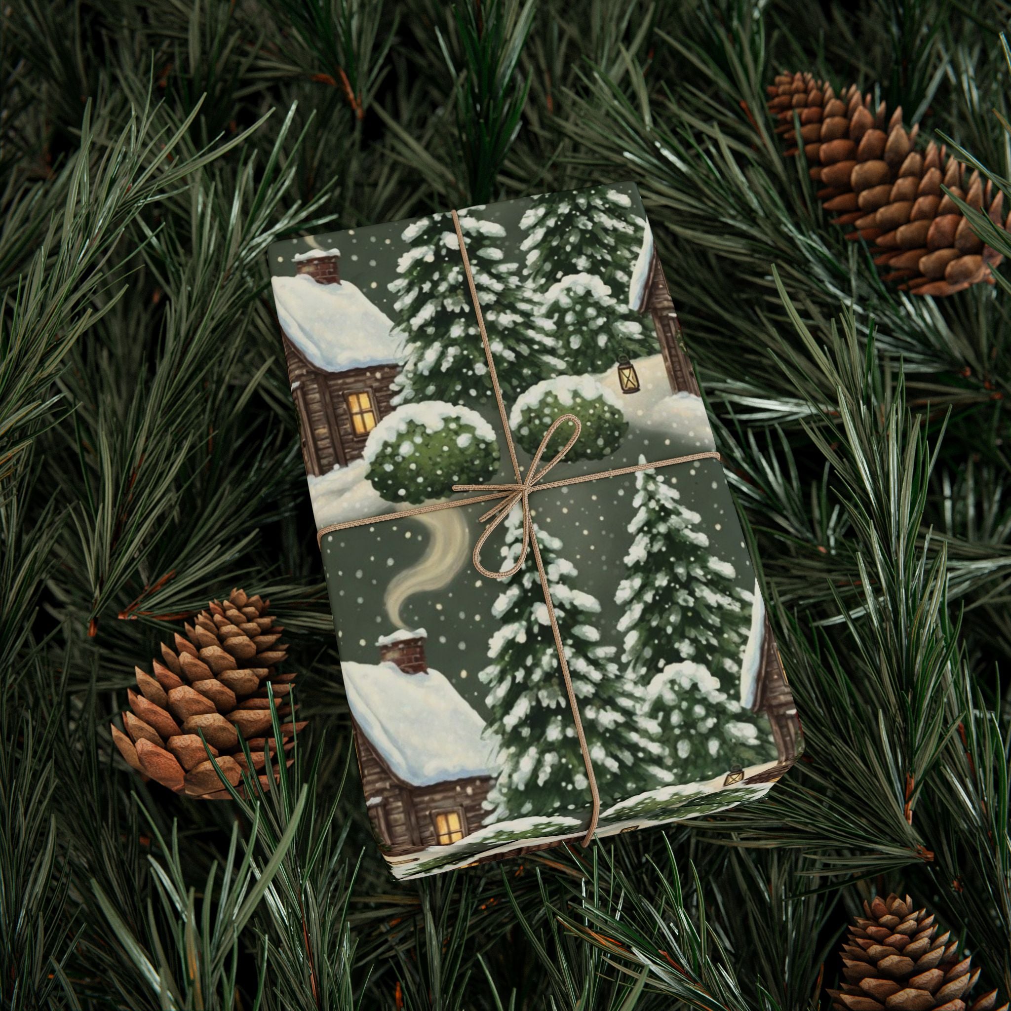 Wrapping Papers: Winter Wonderland Snowy Christmas Trees & Cozy Cabin Gift Wrap, Holiday Forest Theme, Festive Present Packing, Seasonal