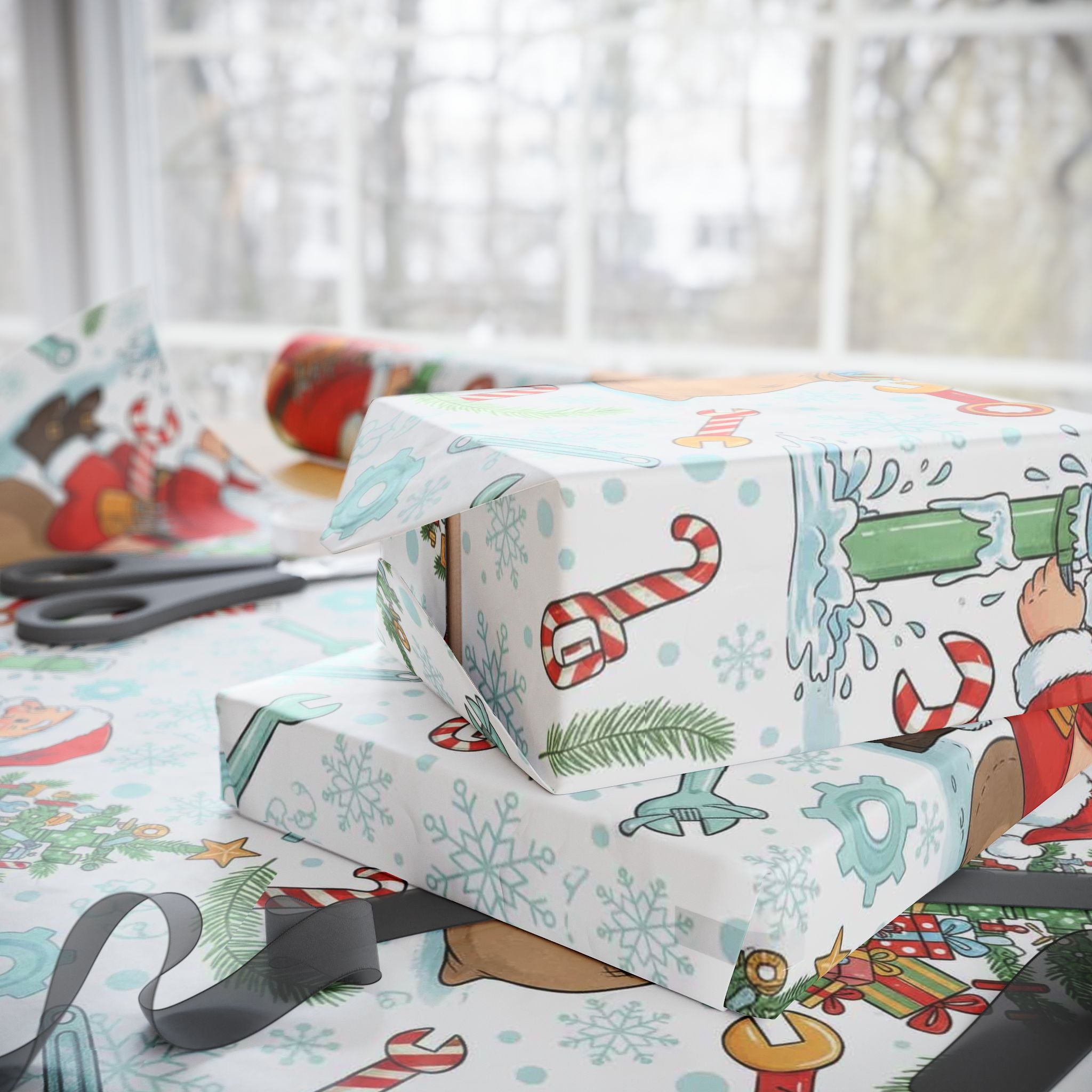 Funny Plumber Santa Wrapping Paper | Hilarious Christmas Gift Wrap for Plumbers | Gag Gift for Him | Plumbing Humor Holiday Paper