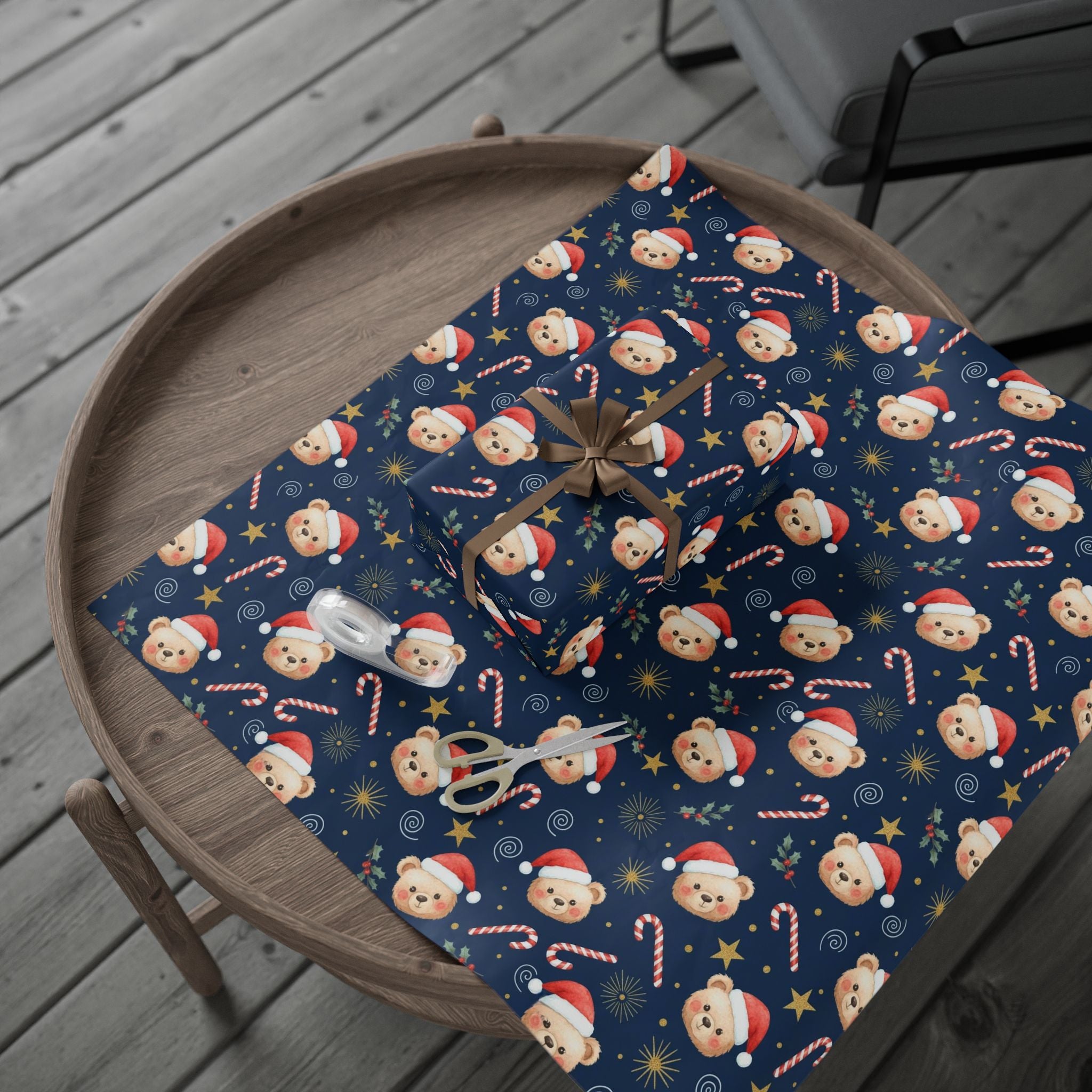 Teddy Bear Christmas Wrapping Paper | Cute Navy Blue Holiday Gift Wrap | Festive Bear Design | Cozy Winter Xmas Wrap | Classic Christmas
