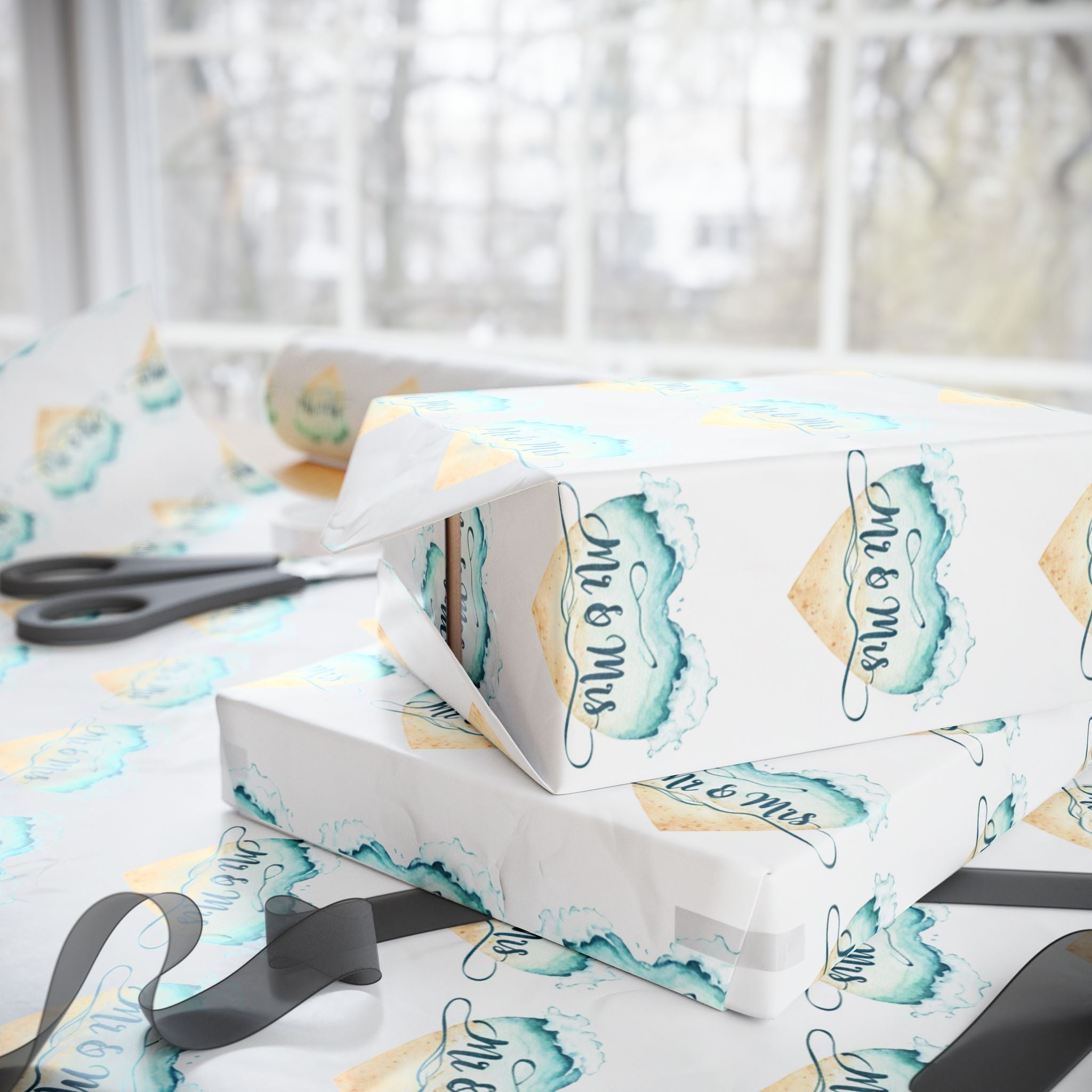 Sea Glass Wedding Wrapping Paper | Tropical Summer Pattern | Mr and Mrs